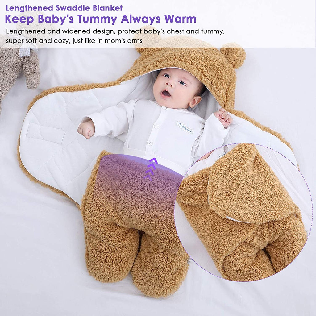 Newborn Baby Swaddle Blanket Wrap  | Winter Infant Soft Plush Romper Warm Hooded Wrap. - NextMamas
