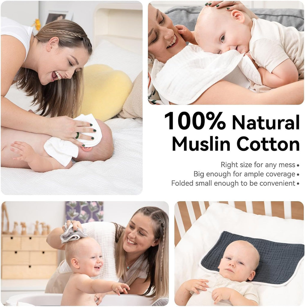 UPGRADED 3 Pack Muslin (Malmal) Burp Cloths for Baby | Super Soft 100% Cotton Baby Washcloths for Boys Girls Large (17''X10'') - NextMamas