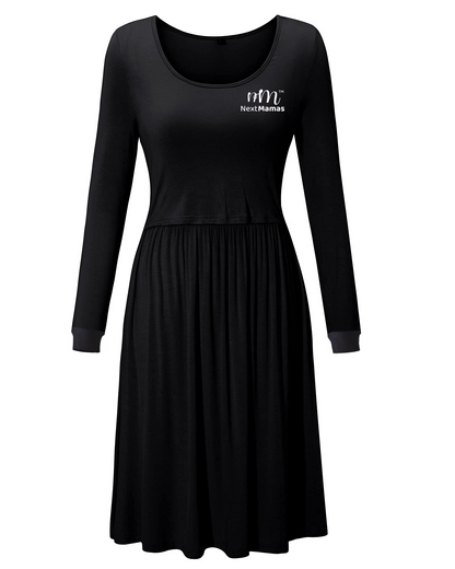 Long Sleeve Casual Maternity Dresses | Nursing Gown Breastfeeding Dress - NextMamas