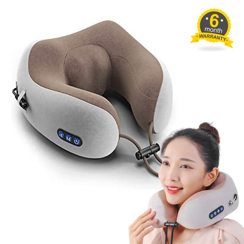 U-Shaped Electric Cordless Neck Travel Pillow | Neck Vertebra Therapeutic Memory Foam Wireless Velvet Massager. - NextMamas