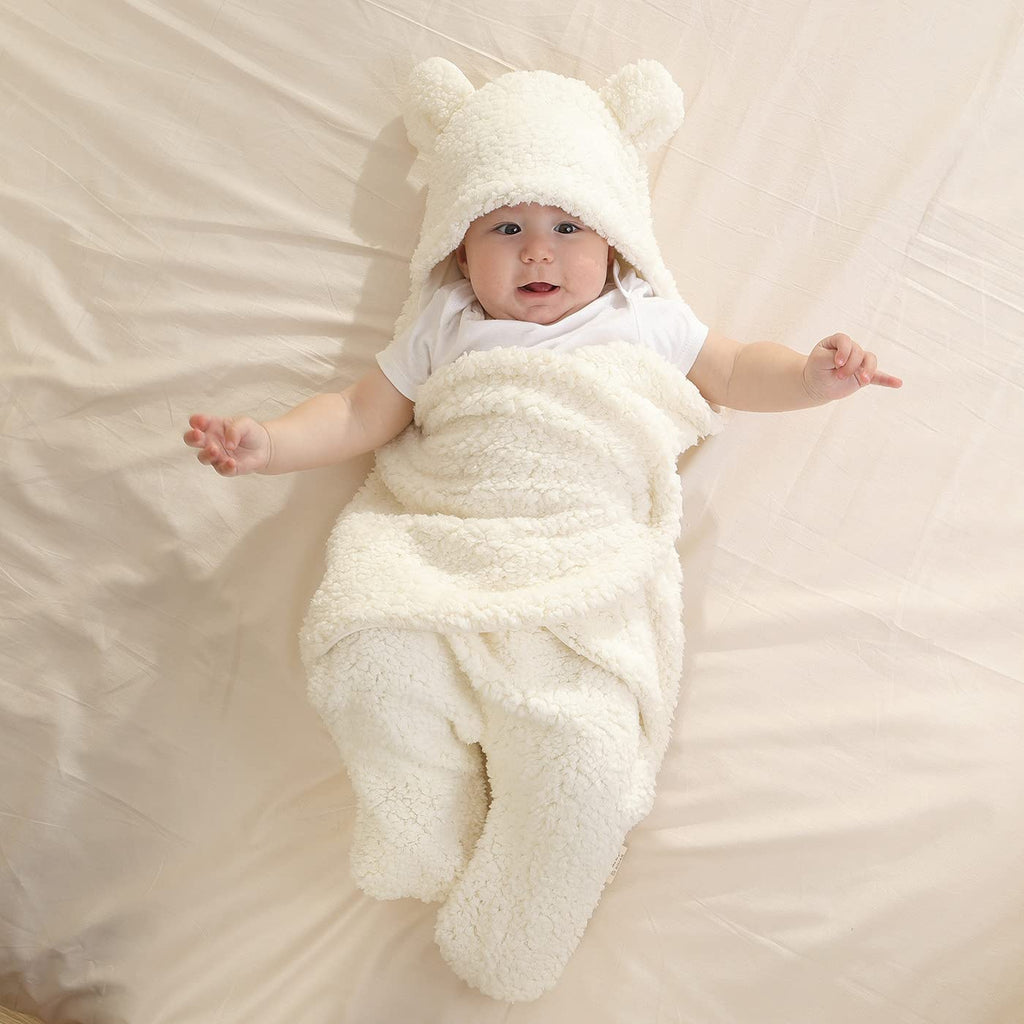 Newborn Baby Swaddle Blanket Wrap  | Winter Infant Soft Plush Romper Warm Hooded Wrap. - NextMamas