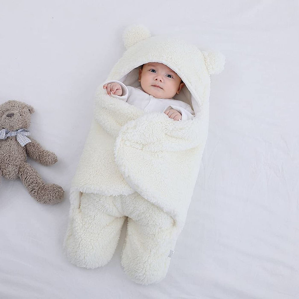 Newborn Baby Swaddle Blanket Wrap  | Winter Infant Soft Plush Romper Warm Hooded Wrap. - NextMamas