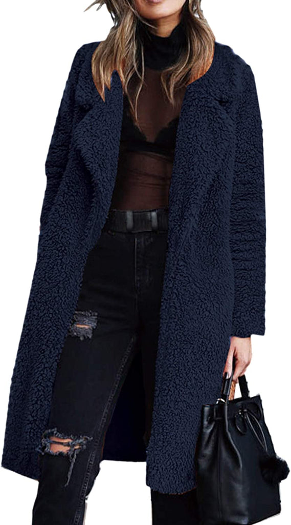 Women's Fuzzy Fleece Cardigan Coat | Faux Fur Lapel Front Open Warm Winter Outwear Jackets. - NextMamas