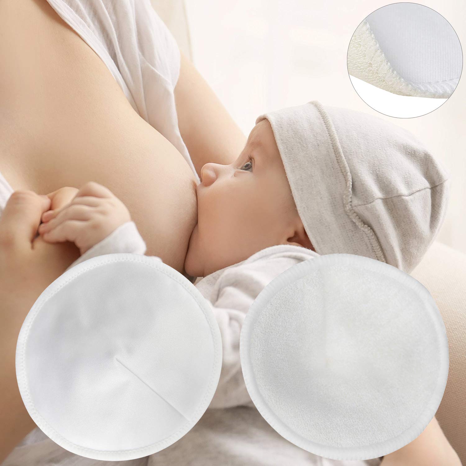 Organic Bamboo Nursing Breast Pads (6 units)  Breastfeeding Nipple Pads  for Maternity - Reusable Breast Pads for Breastfeeding