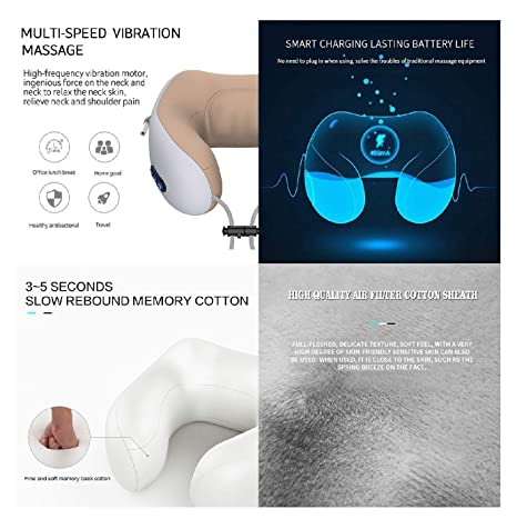 U-Shaped Electric Cordless Neck Travel Pillow | Neck Vertebra Therapeutic Memory Foam Wireless Velvet Massager. - NextMamas