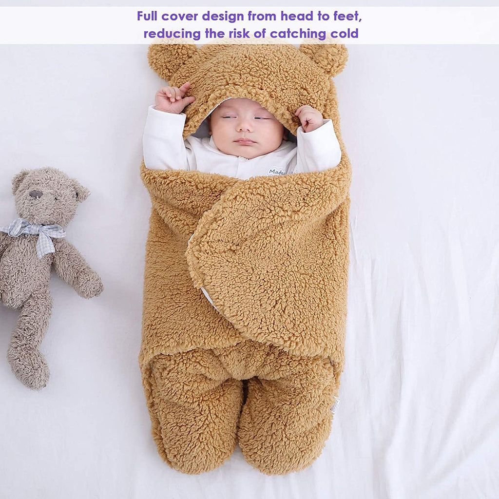 Newborn Baby Swaddle Blanket Wrap  | Winter Infant Soft Plush Romper Warm Hooded Wrap. - NextMamas