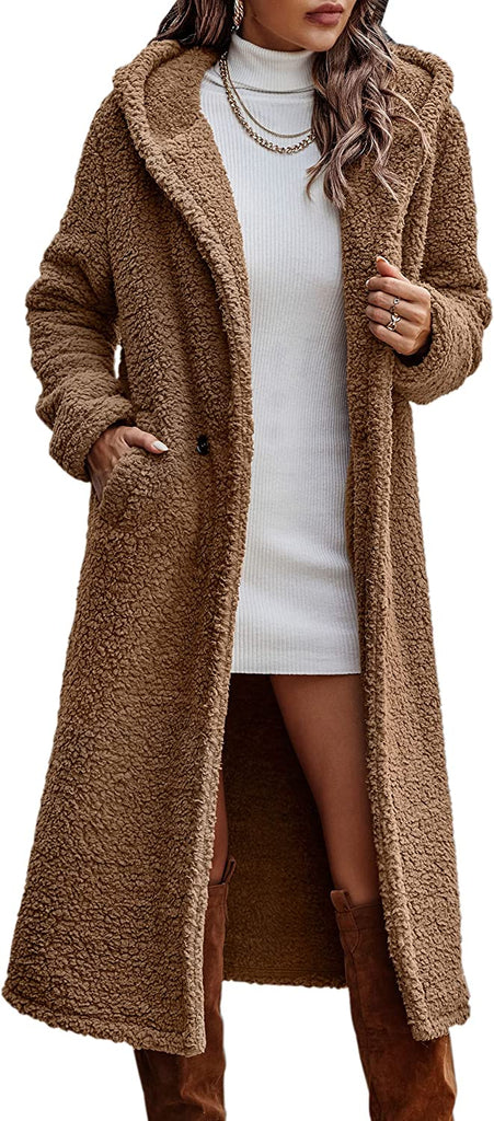 Women's Fuzzy Fleece Cardigan Coat | Faux Fur Lapel Front Open Warm Winter Outwear Jackets. - NextMamas