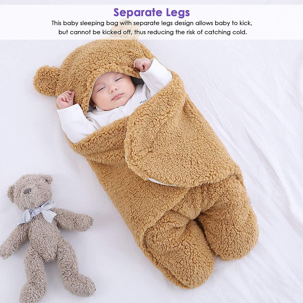 Newborn Baby Swaddle Blanket Wrap  | Winter Infant Soft Plush Romper Warm Hooded Wrap. - NextMamas