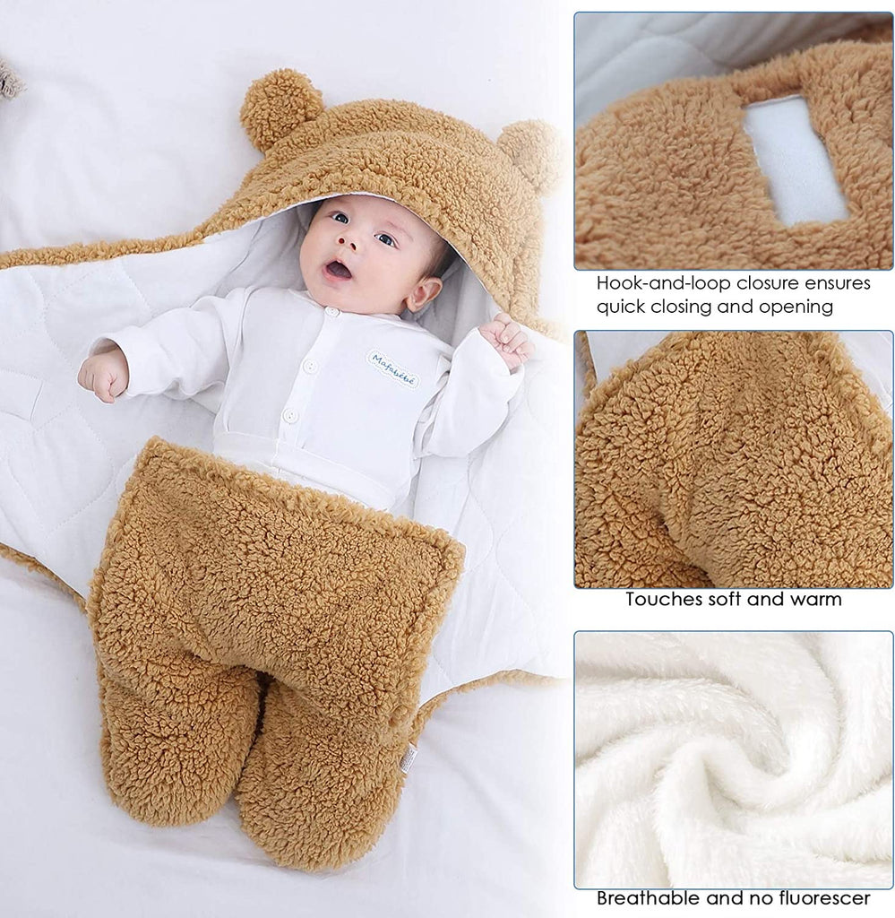 Newborn Baby Swaddle Blanket Wrap  | Winter Infant Soft Plush Romper Warm Hooded Wrap. - NextMamas