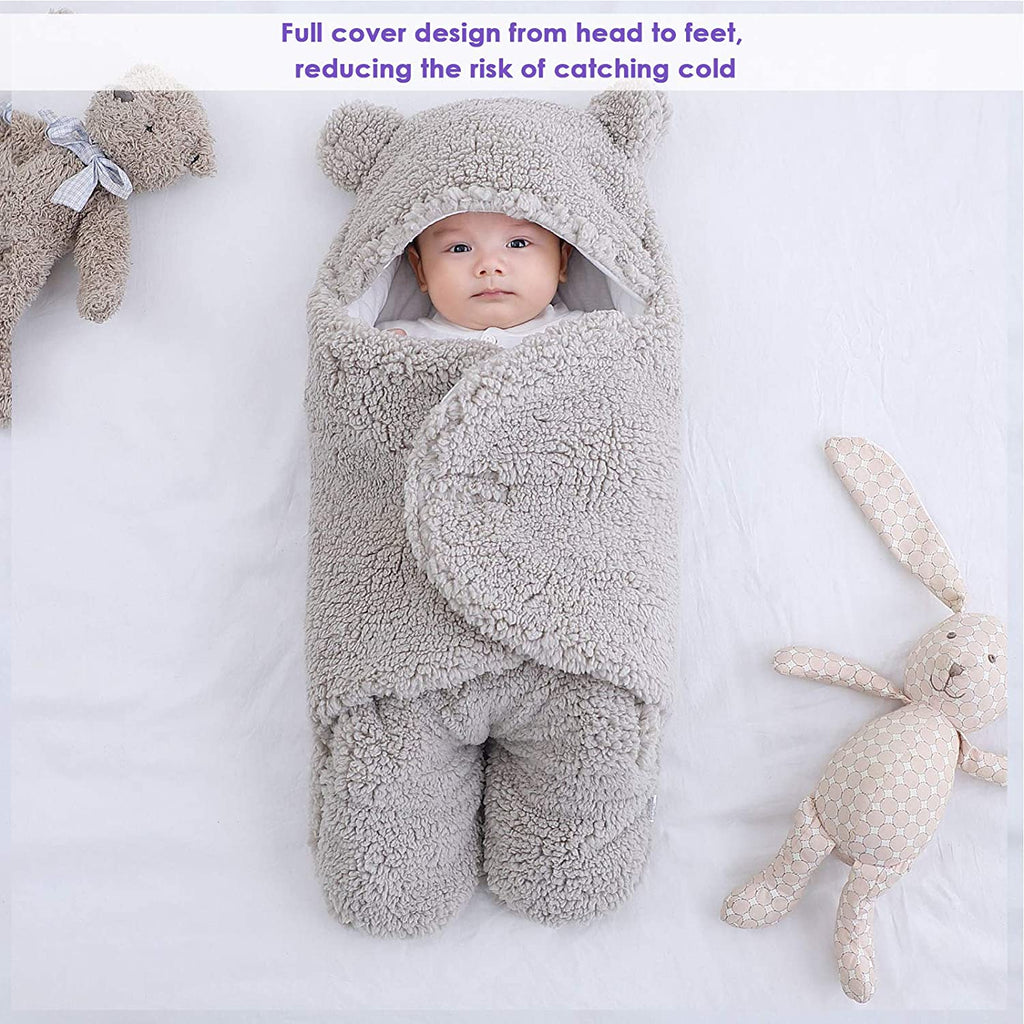 Newborn Baby Swaddle Blanket Wrap  | Winter Infant Soft Plush Romper Warm Hooded Wrap. - NextMamas