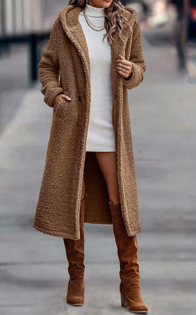 Women's Fuzzy Fleece Cardigan Coat | Faux Fur Lapel Front Open Warm Winter Outwear Jackets. - NextMamas