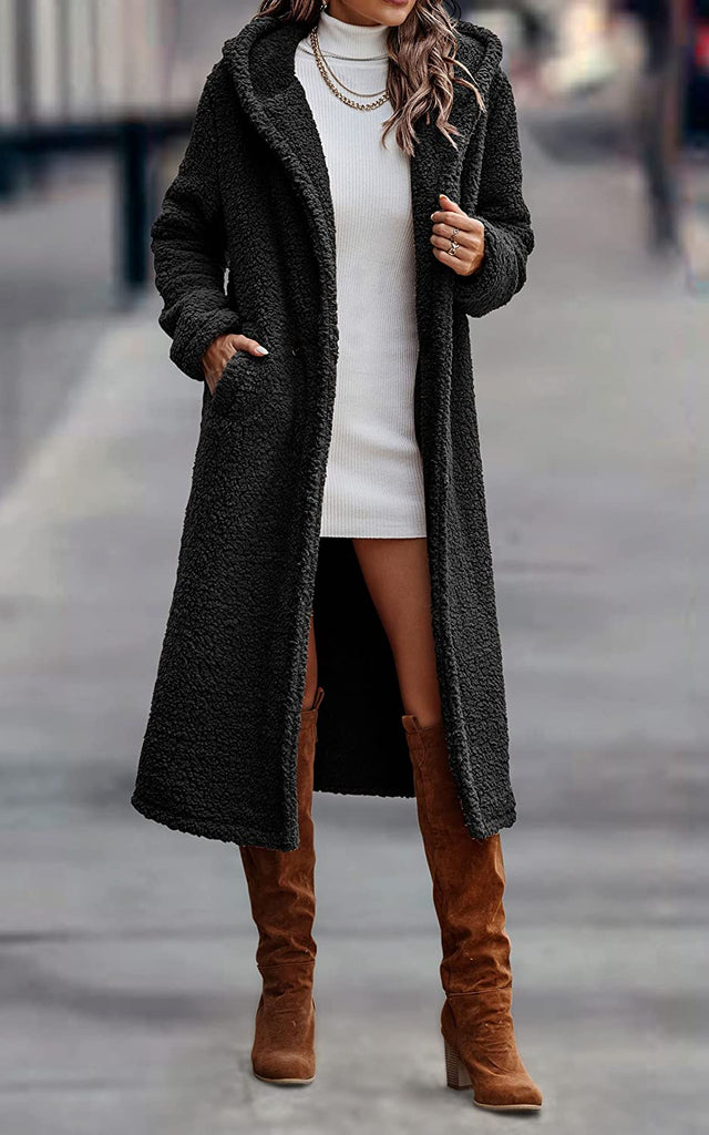 Women's Fuzzy Fleece Cardigan Coat | Faux Fur Lapel Front Open Warm Winter Outwear Jackets. - NextMamas