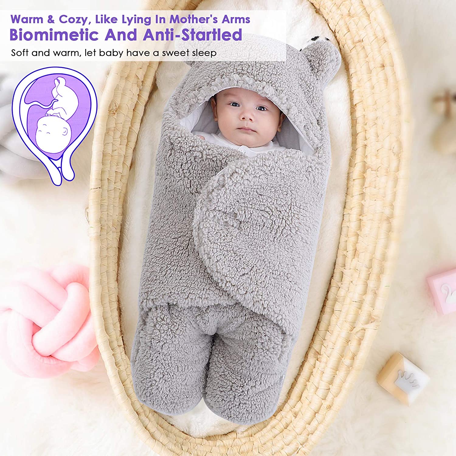 Newborn Baby Swaddle Blanket Wrap  | Winter Infant Soft Plush Romper Warm Hooded Wrap. - NextMamas