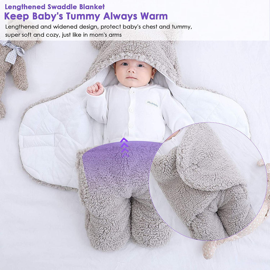 Newborn Baby Swaddle Blanket Wrap  | Winter Infant Soft Plush Romper Warm Hooded Wrap. - NextMamas