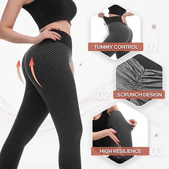 Women's High Waist Honeycomb Yoga Pants | Tummy Control Booty Leggings Butt Lift Tights. - NextMamas