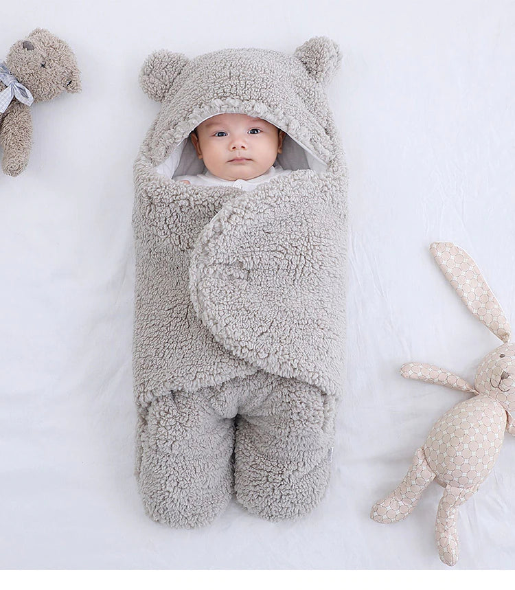 Newborn Baby Swaddle Blanket Wrap  | Winter Infant Soft Plush Romper Warm Hooded Wrap. - NextMamas