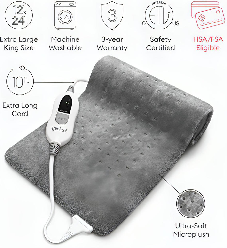 Electric Heating Pad for Back Pain and Cramps Relief | Soft Heat Pad for Moist & Dry Therapy. - NextMamas